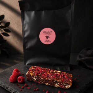 Schwarze Produktverpackung von STRAIGHT FOODS Snack Bars Draufsicht